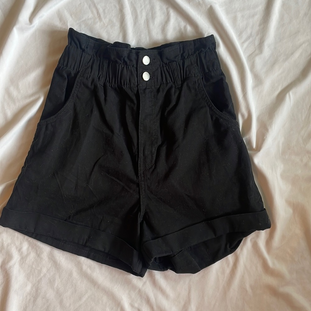 H&M black high- waisted paperbag shorts. Size 4